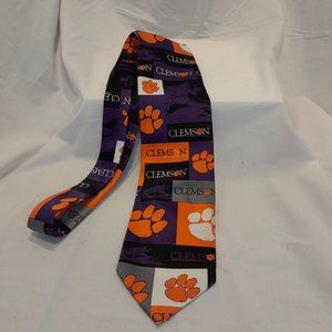 Ralph Marlin Clemson Tiger and Paw Purple and Orange 58” Long Necktie